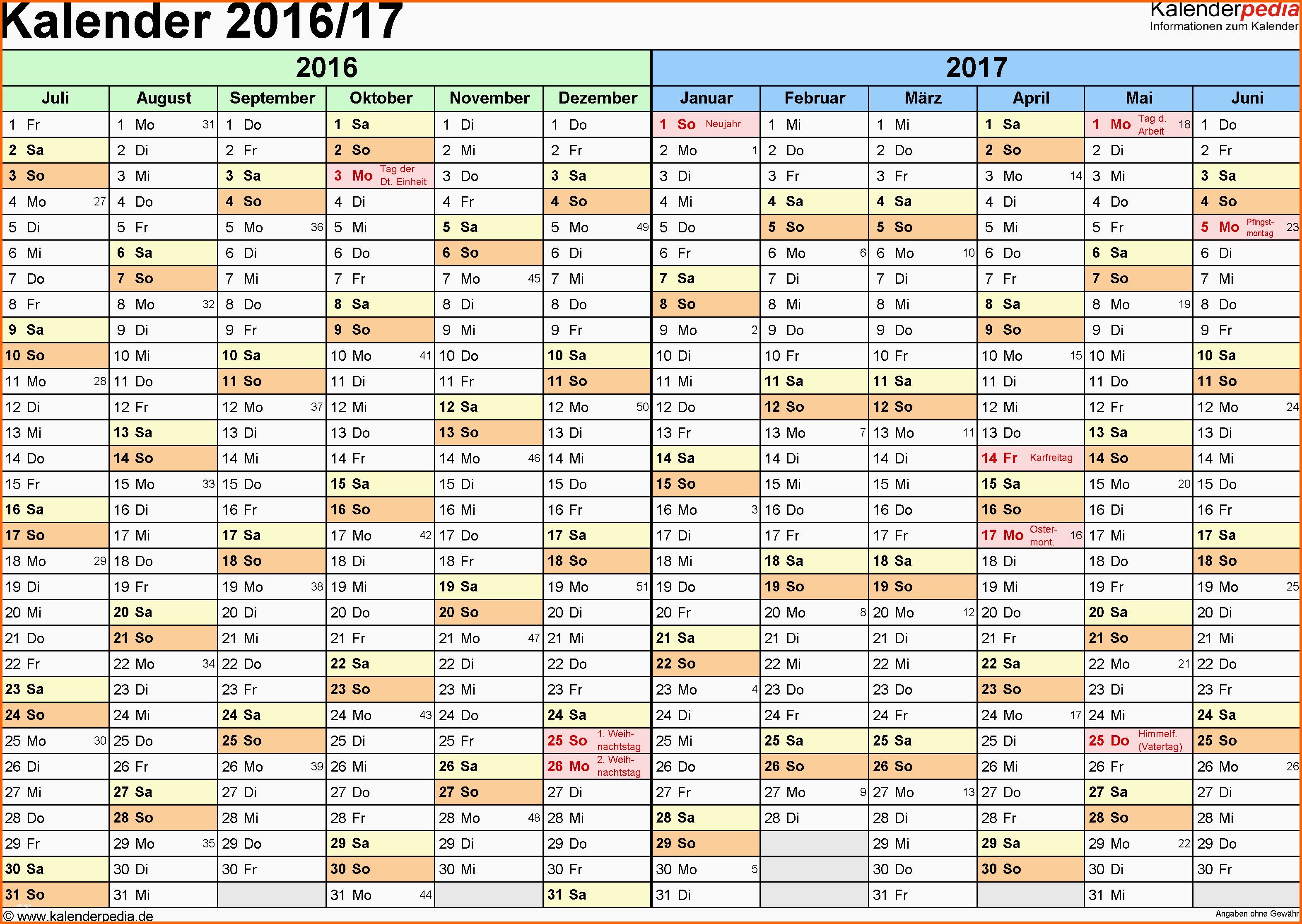 Selten Pdf Vorlage Fr Halbjahr Kalender 2016 2017 Querformat 1