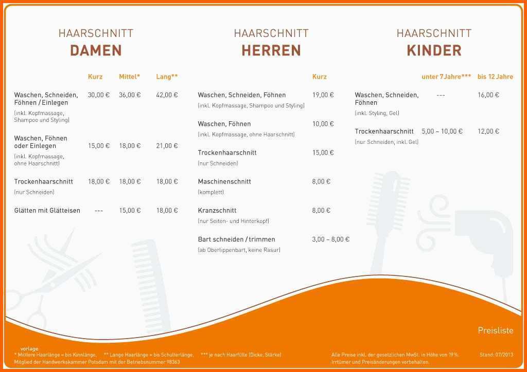 Selten Preisliste Vorlage Friseur Befriedigend Preisliste Mit