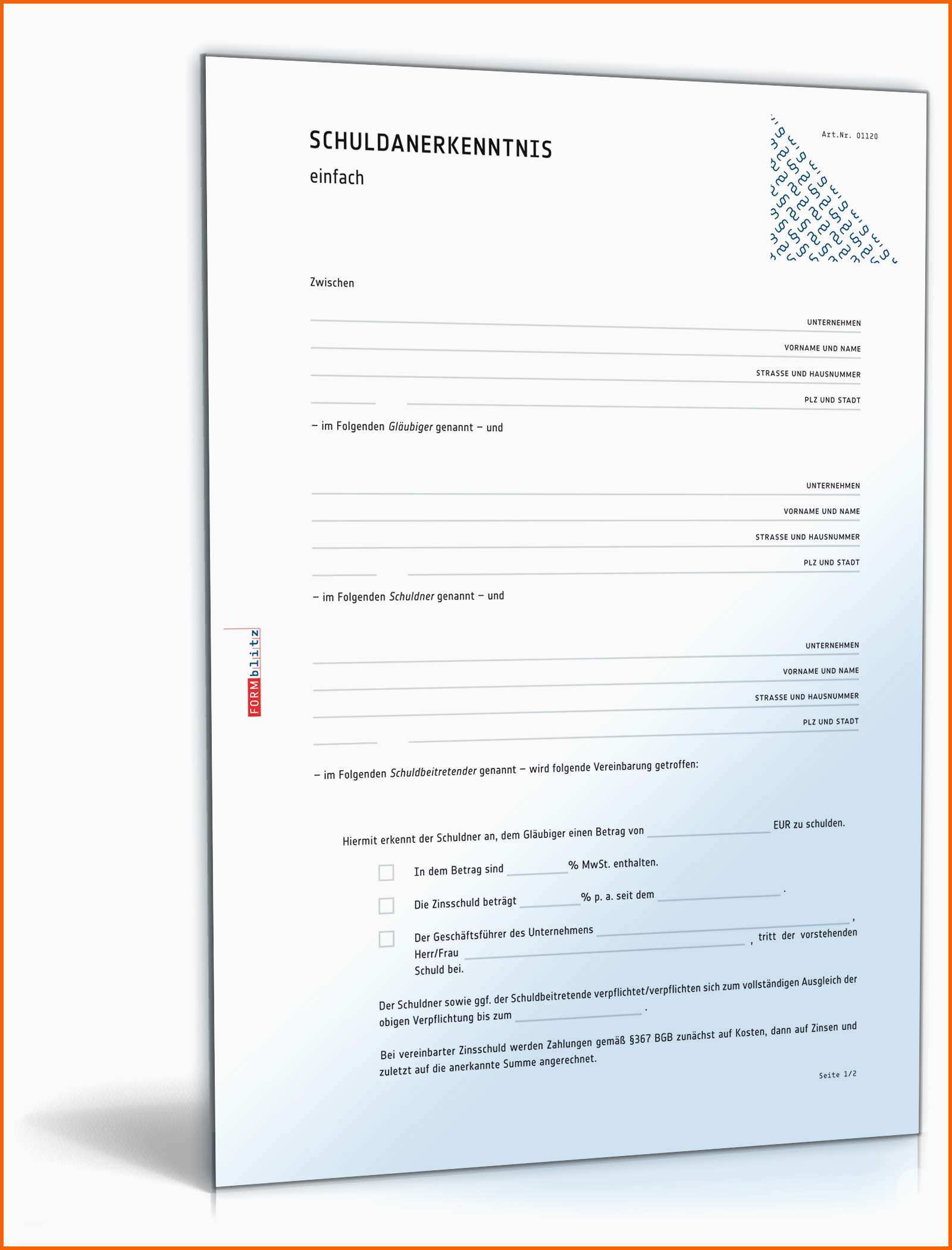 Selten Schuldanerkenntnis Mit Ausgleichsverpflichtung