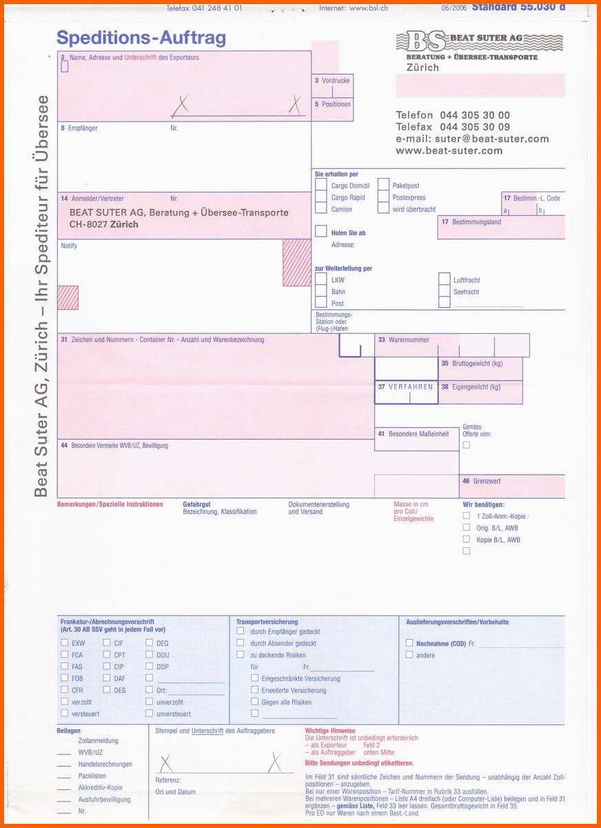 Selten Speditionsauftrag Vorlage – Javap Produktsuche