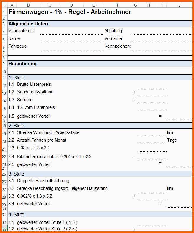 Vorlage Formulare zur PKW Nutzung und Fahrtenbuch