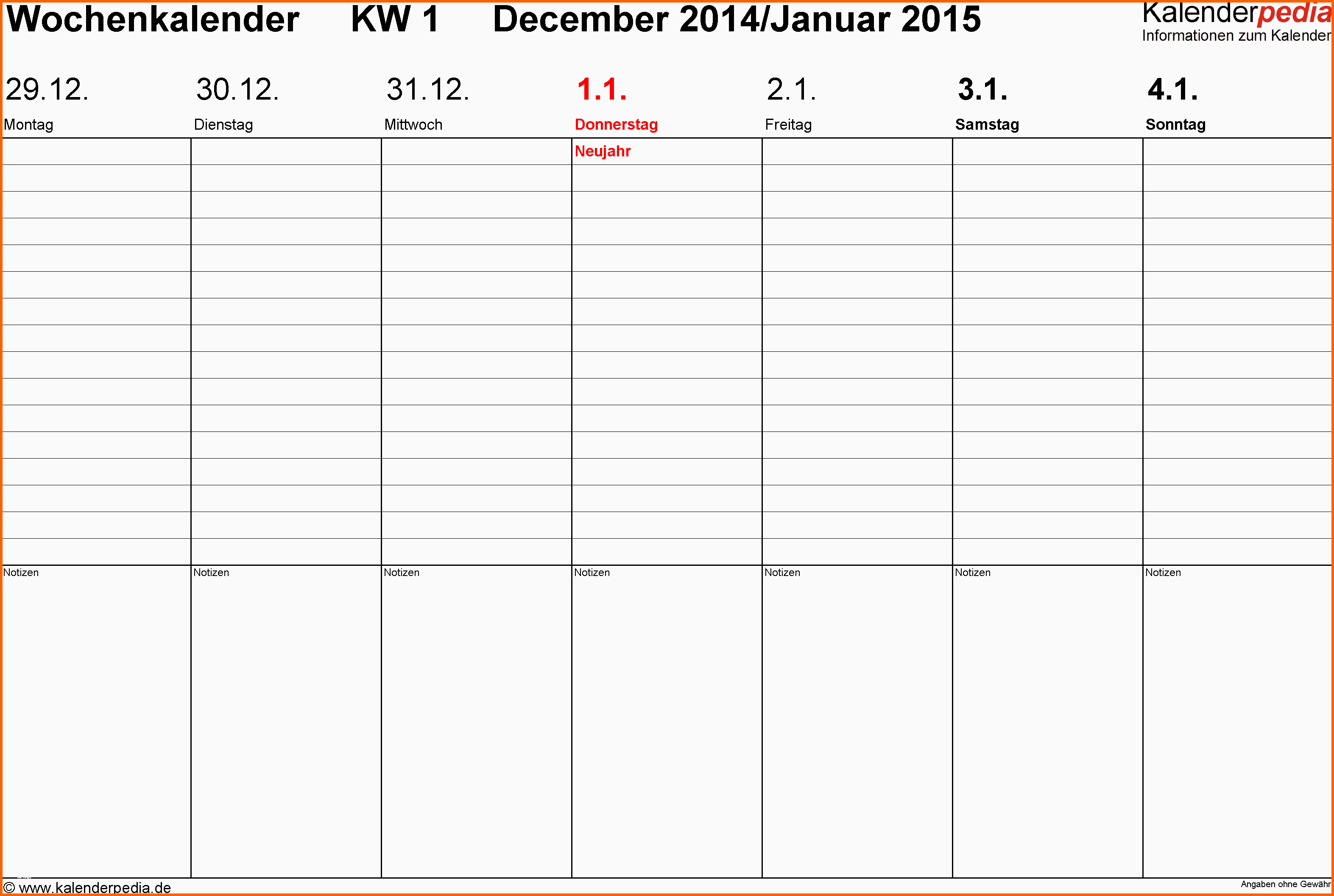Selten Wochenkalender 2015 Als Pdf Vorlagen Zum Ausdrucken