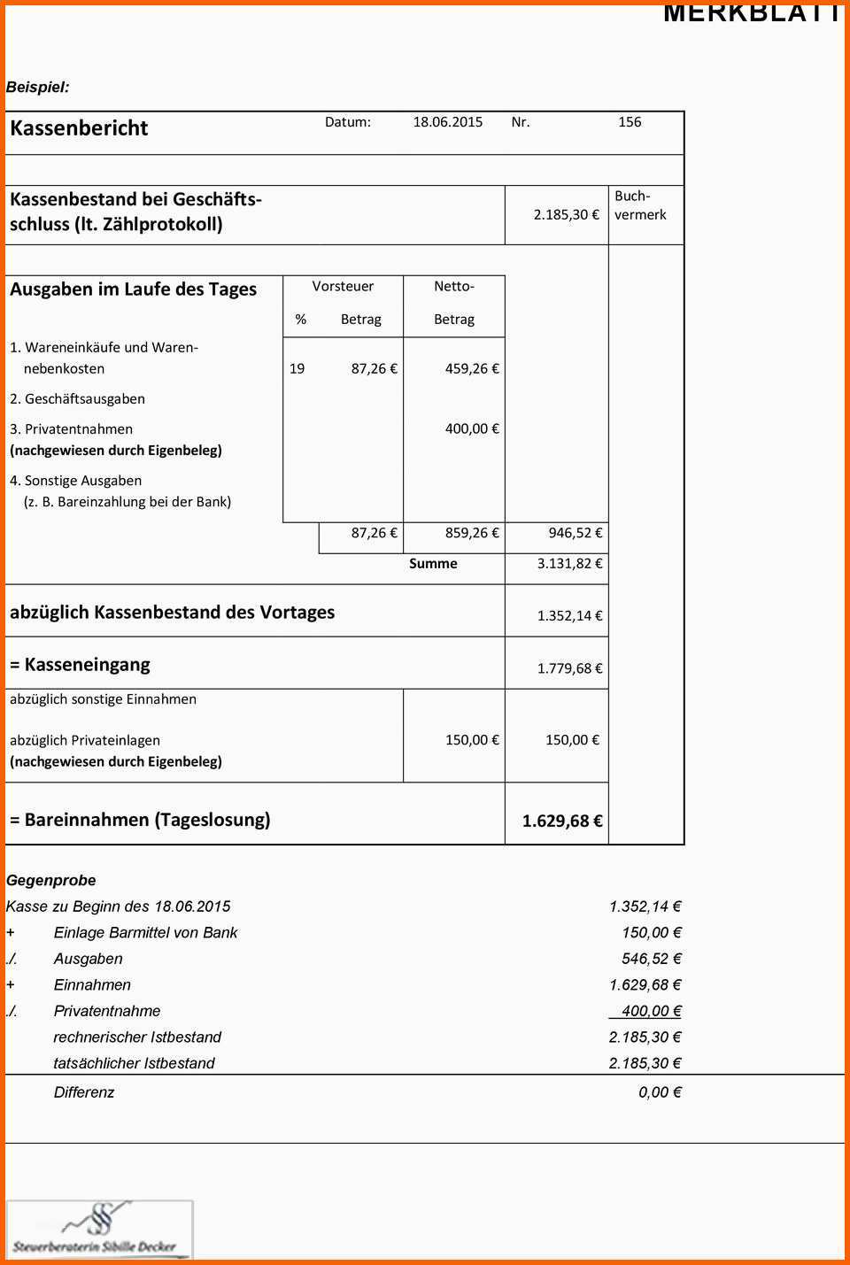 Sensationell 11 Kassenbericht Offene Ladenkasse Vorlage