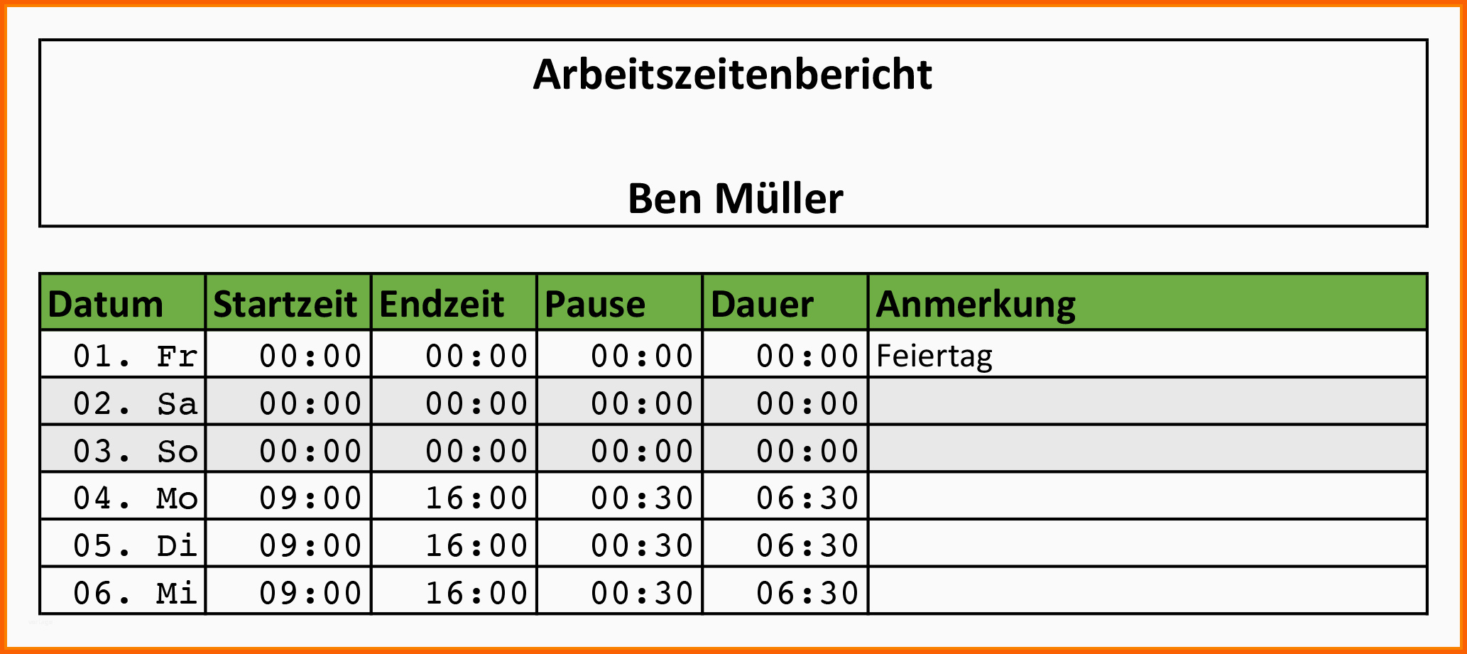 Sensationell 12 Arbeitsstundennachweis formular Kostenlos