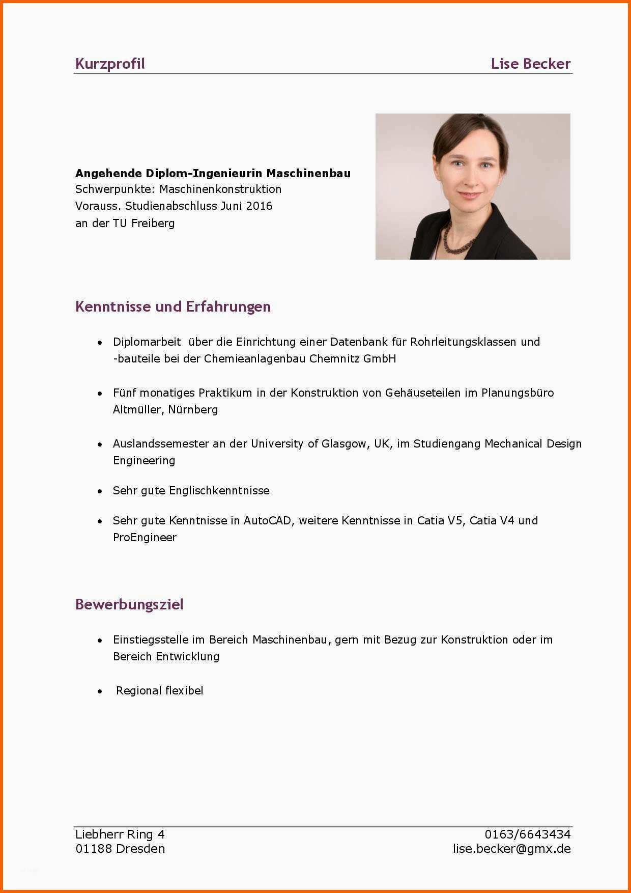 Sensationell 15 Kurzprofil Bewerbung Muster