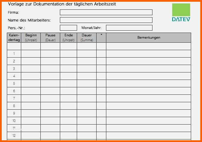 Sensationell 55 Neu Datev Vorlage Zur Dokumentation Der Täglichen