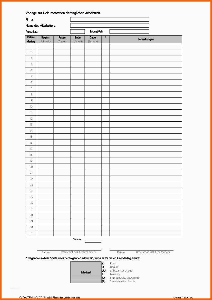 Sensationell 9 Datev Stundenzettel | Kostenlos Vorlagen