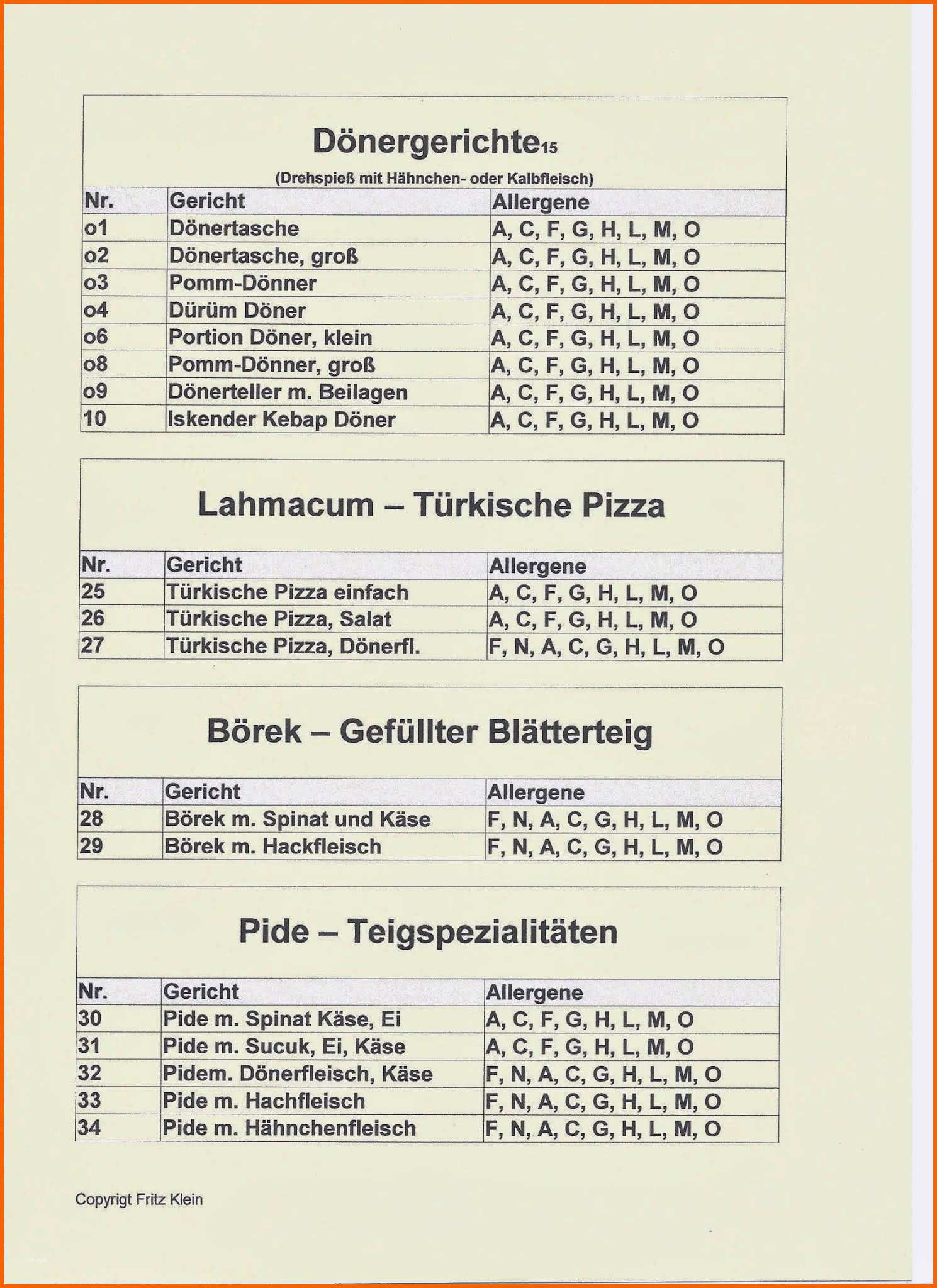 Sensationell Allergene Speisekarte Vorlage Frisch Deklaration Von