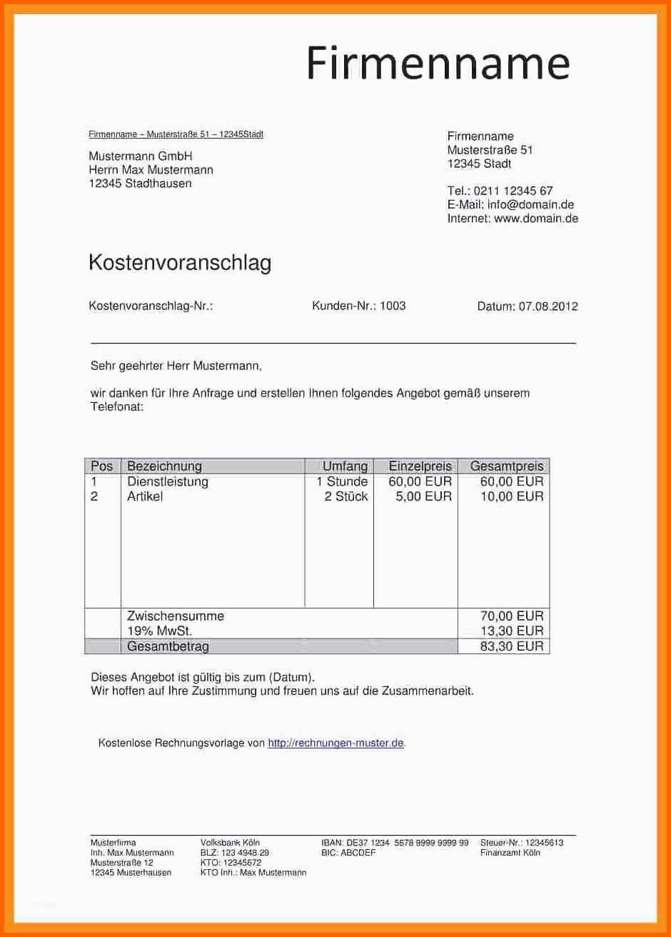 Sensationell Angebot Erstellen Muster Elegant Angebot Vorlage Word