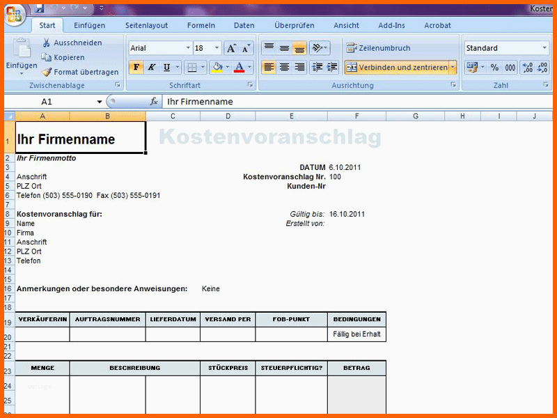 Sensationell Angebot Vorlage Excel – Gehen