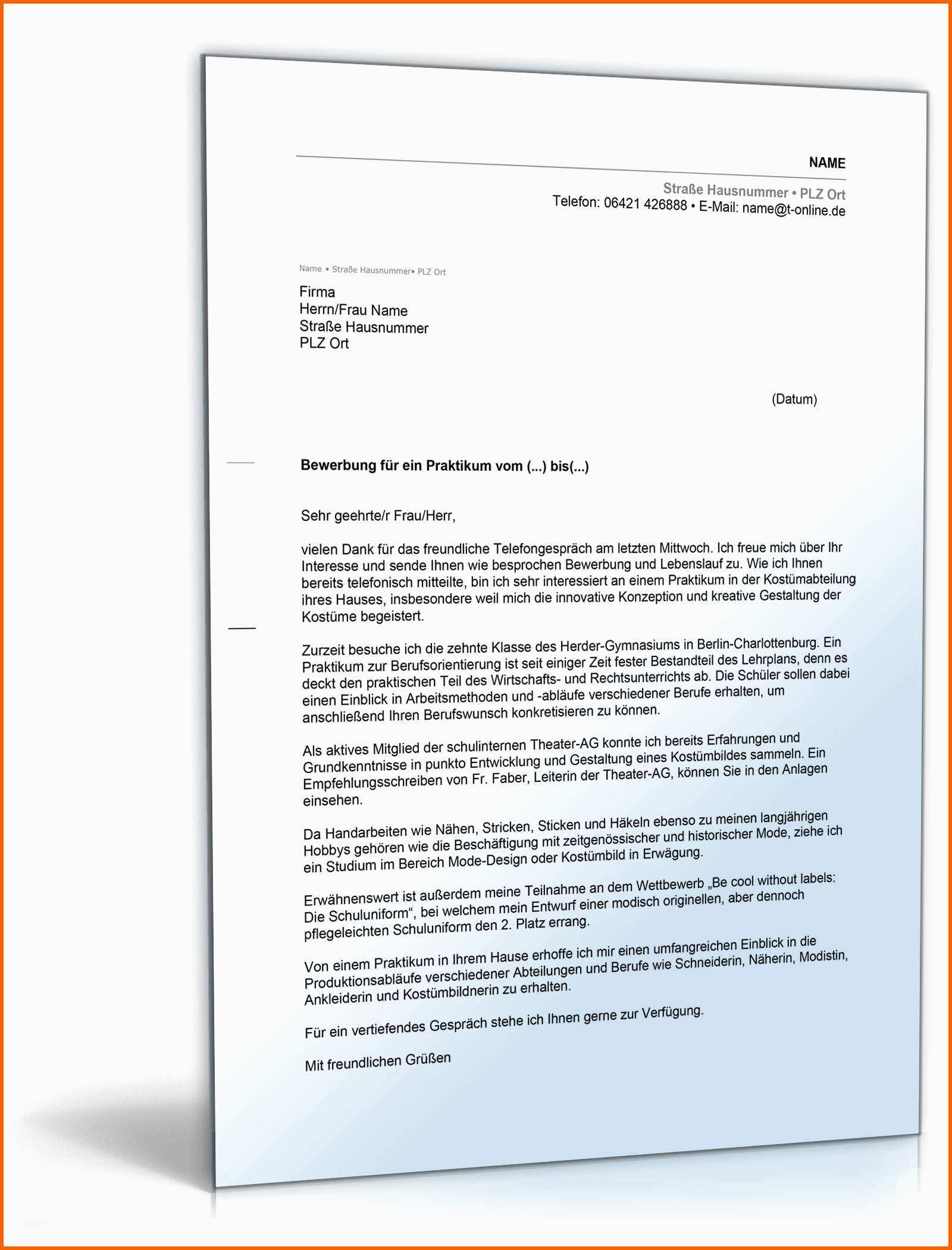 Sensationell Anschreiben Bewerbung Praktikum theater