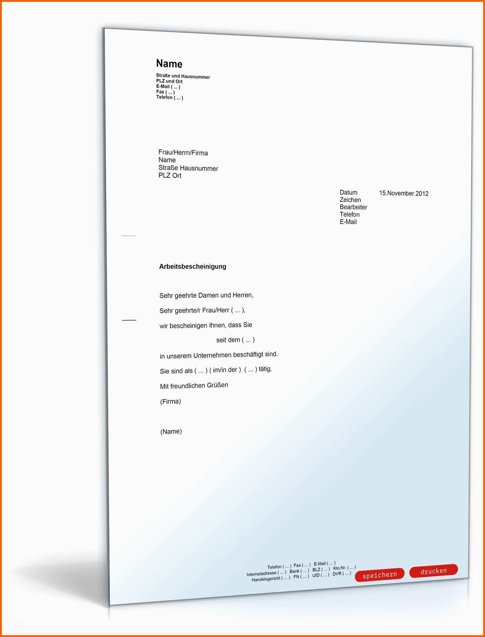 Sensationell Arbeitsbescheinigung Muster Vorlage Zum Download