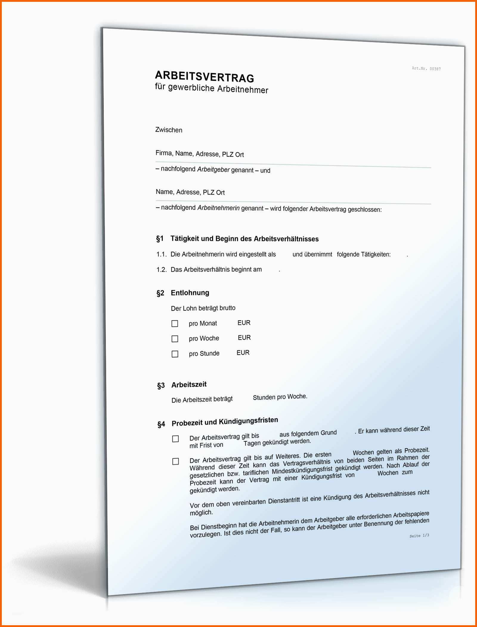 Sensationell Arbeitsvertrag Gewerbliche Arbeitnehmer Muster Zum Download