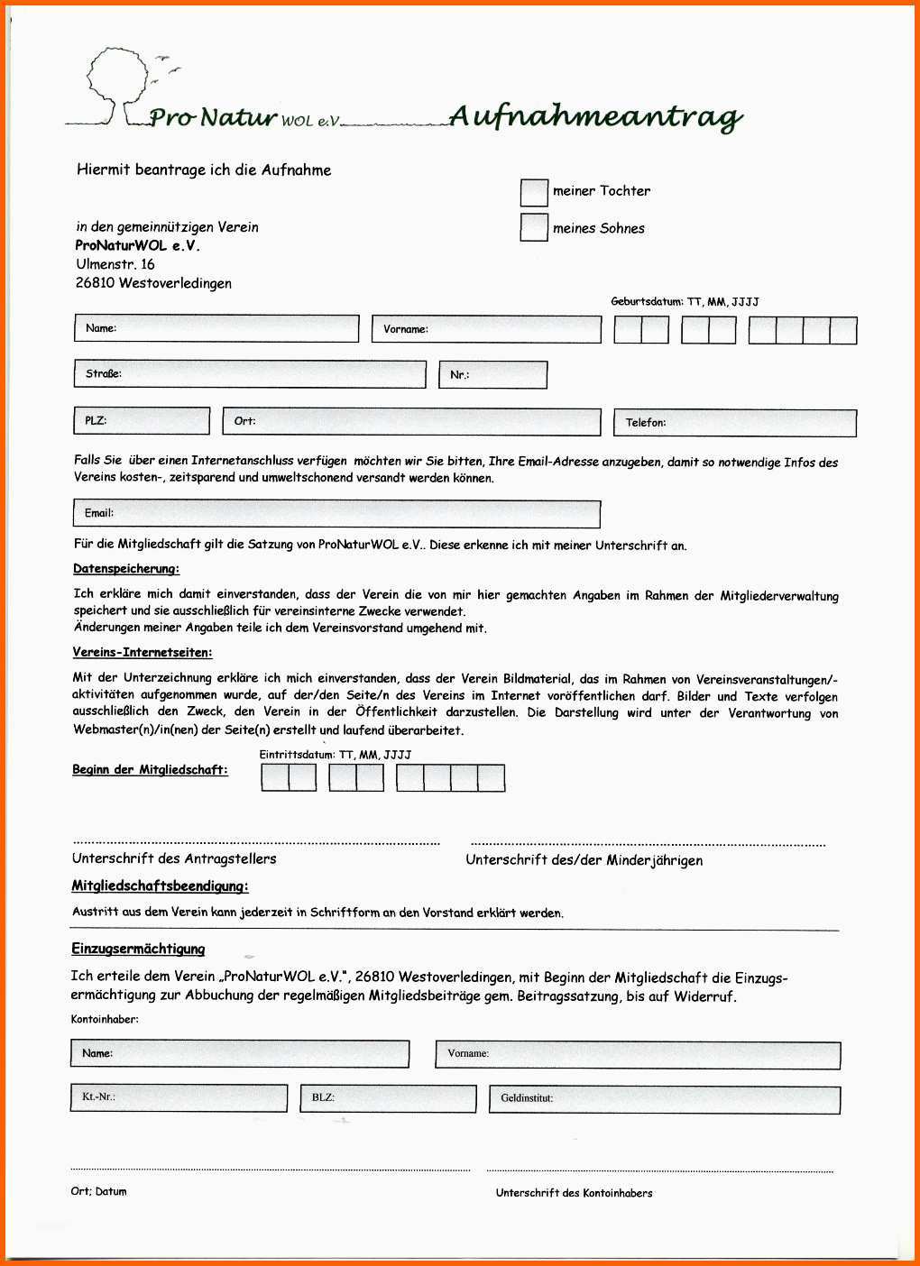 Sensationell Beitrittserklrung Fr Vereine Muster Word Und Pdf
