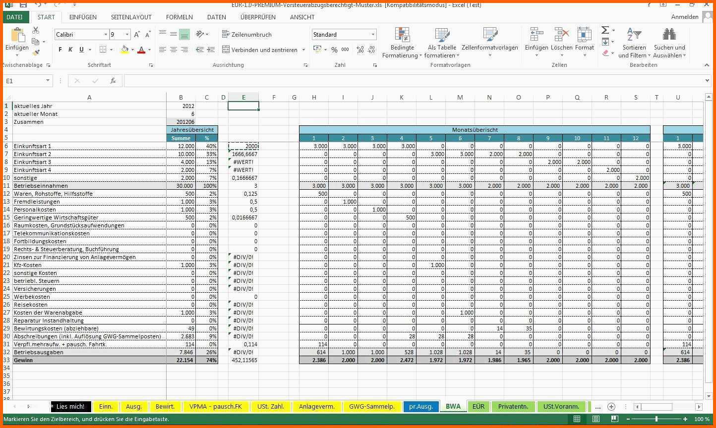 Sensationell Buchhaltung Kleingewerbe Excel Vorlage Wunderbar