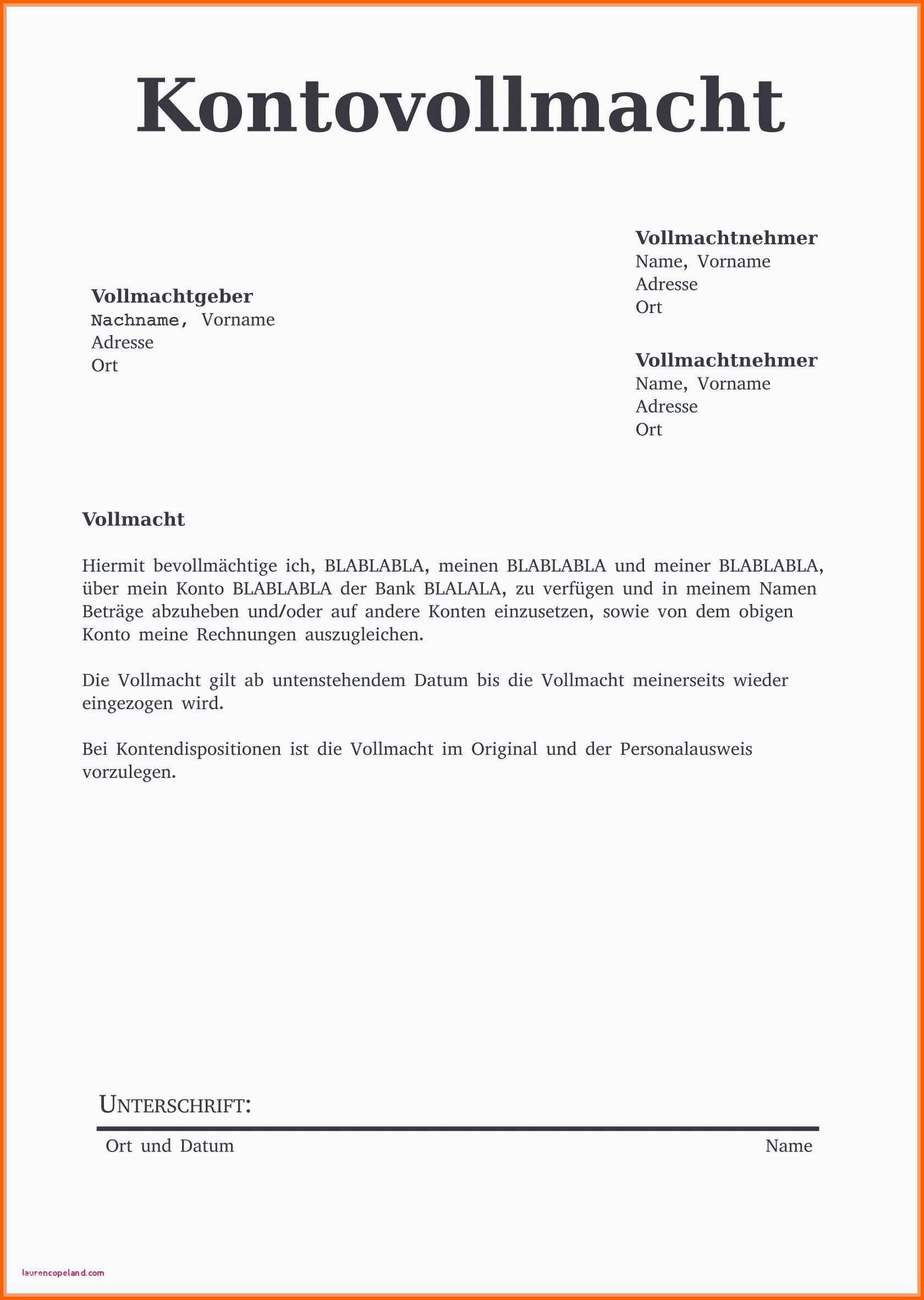 Sensationell Dienstleistungsvertrag Muster Vorlage Vollmacht Bank
