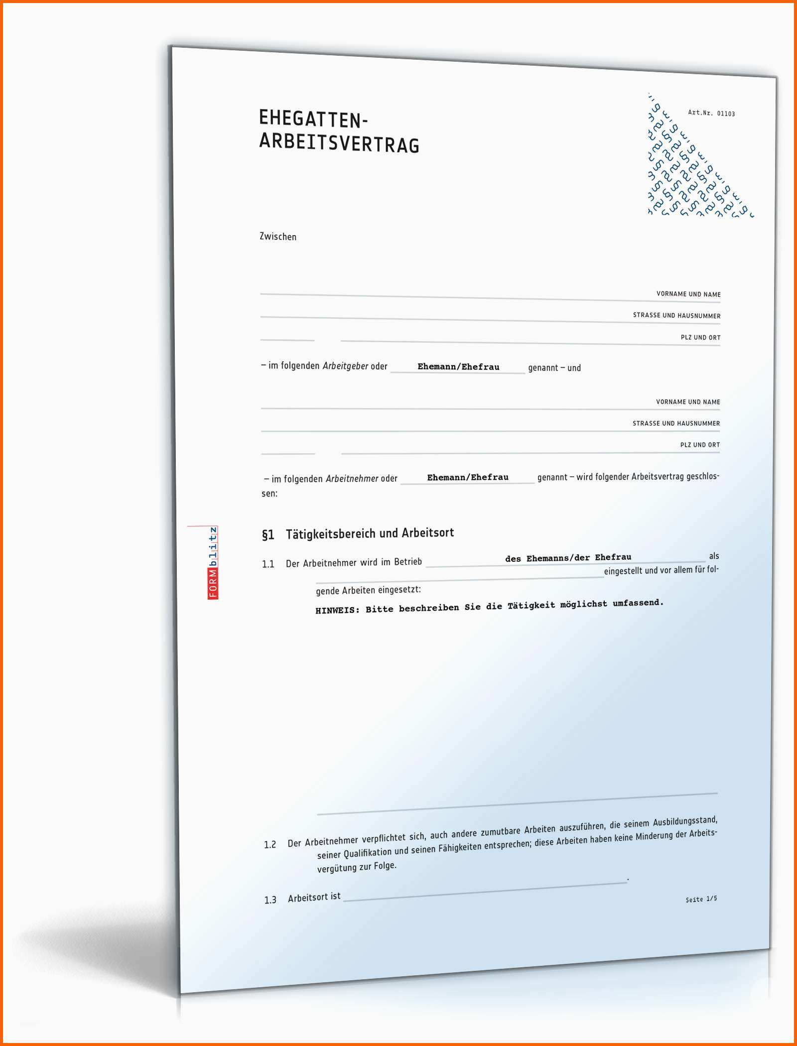 Sensationell Ehegatten Arbeitsvertrag Anwaltsgeprüftes Muster Zum Download