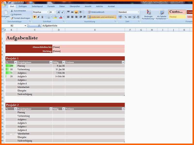 Sensationell Excel Aufgabenliste Vorlage – Gehen