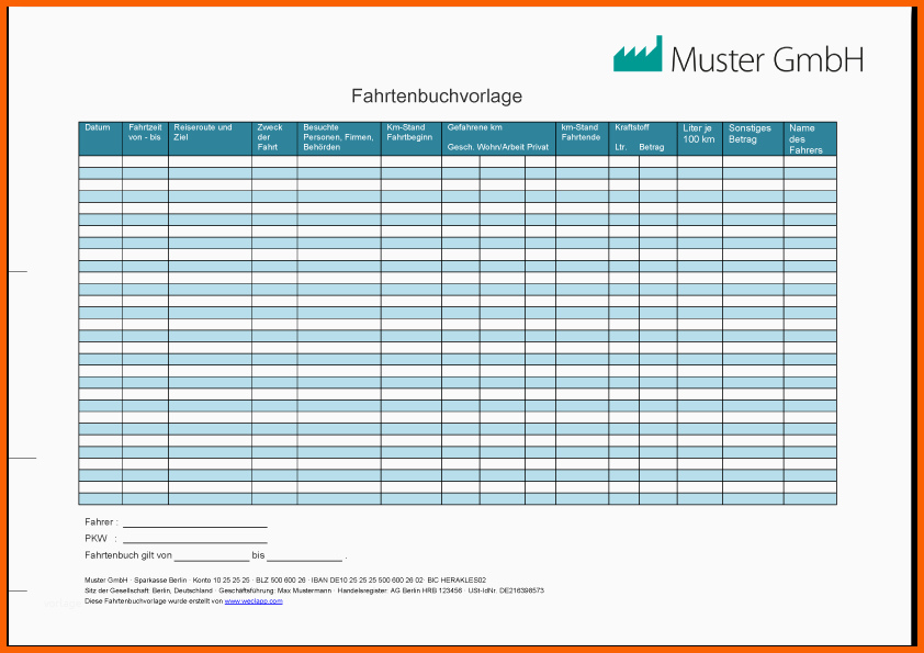 Sensationell Fahrtenbuch Vorlage Kostenlos Als Excel & Pdf