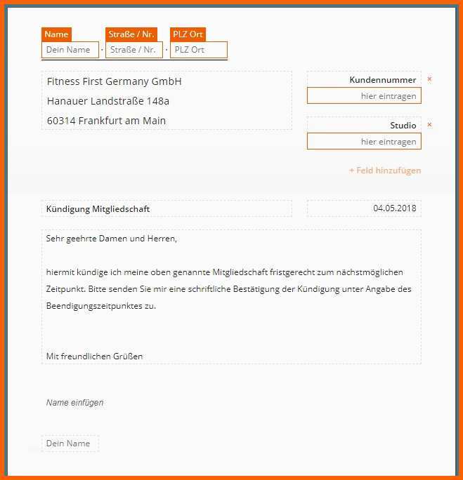 Sensationell Fitness First Kündigung Vorlage Download Chip