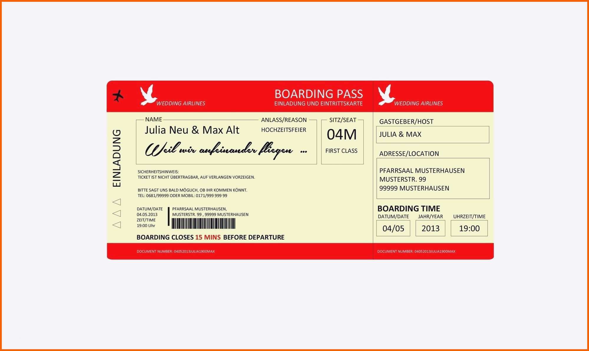 Sensationell Flugticket Vorlage Geschenk