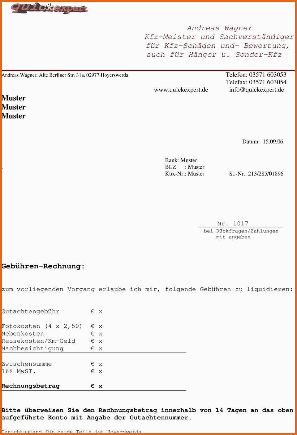 Sensationell Gutachten Vorlage Word S Rechnungsmuster Kostenlos