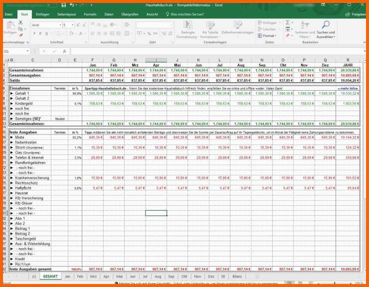 Sensationell Haushaltsbuch Excel Vorlage Kostenlos Bewundernswert