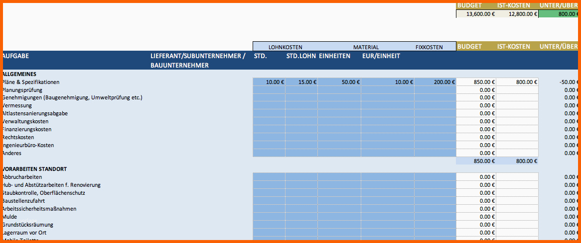 Sensationell Kostenlose Excel Vorlagen Für Bauprojektmanagement