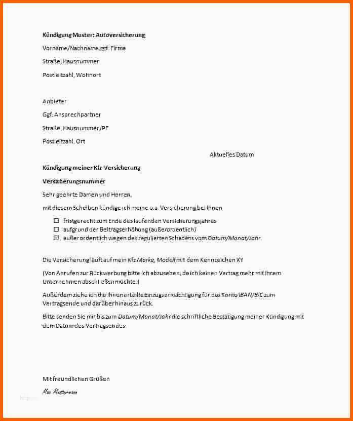 Sensationell Kündigung Kfz Versicherung Vorlage Kostenlos Großartig