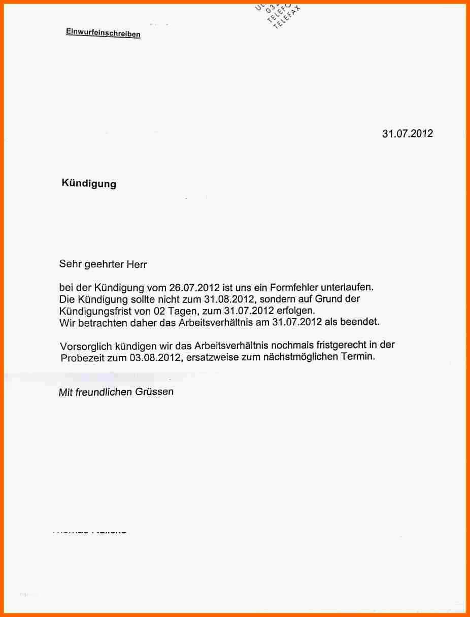 Sensationell Kündigungsschreiben In Der Probezeit Arbeitnehmer Vorlage