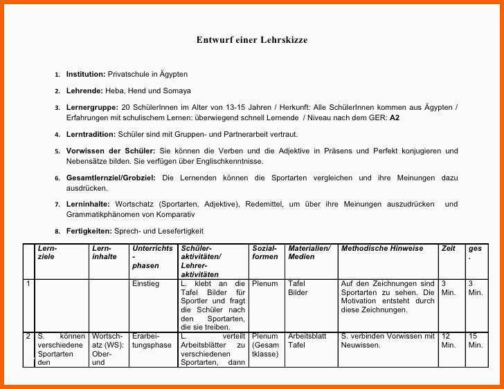 Sensationell Lehrskizze Eines Vorgestellten Unterrichts