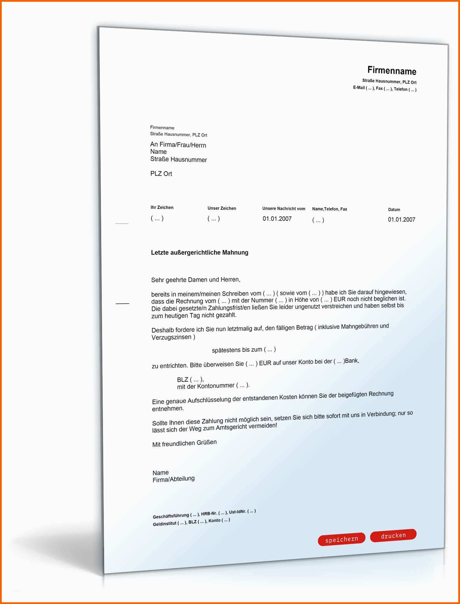 Sensationell Letzte Mahnung Muster Vorlage Zum Download