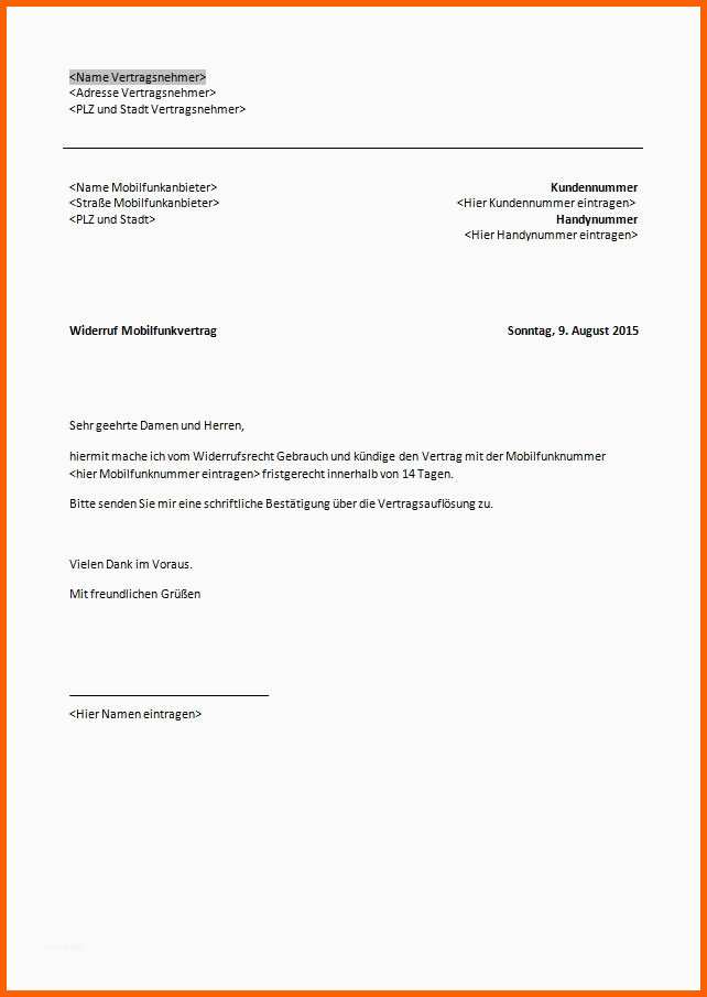 Sensationell O2 Kündigung Vorlage