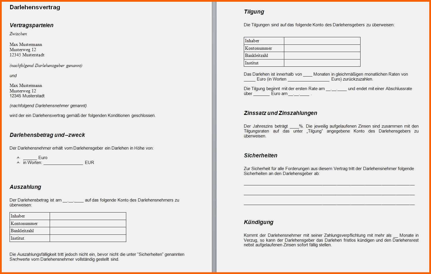 Sensationell Privatdarlehen Vorlage Word Fabelhaft Privater