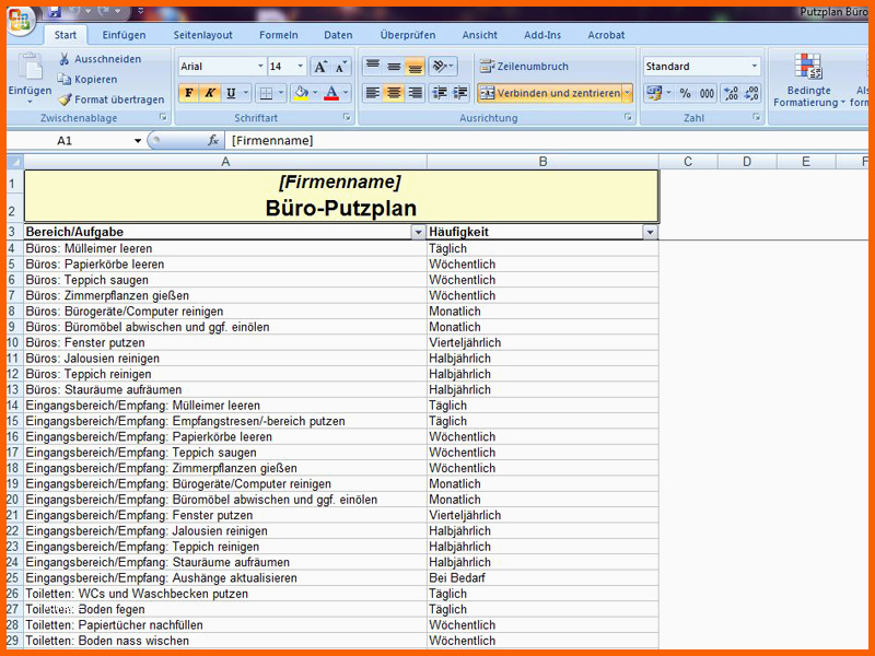 Sensationell Putzplan Büro