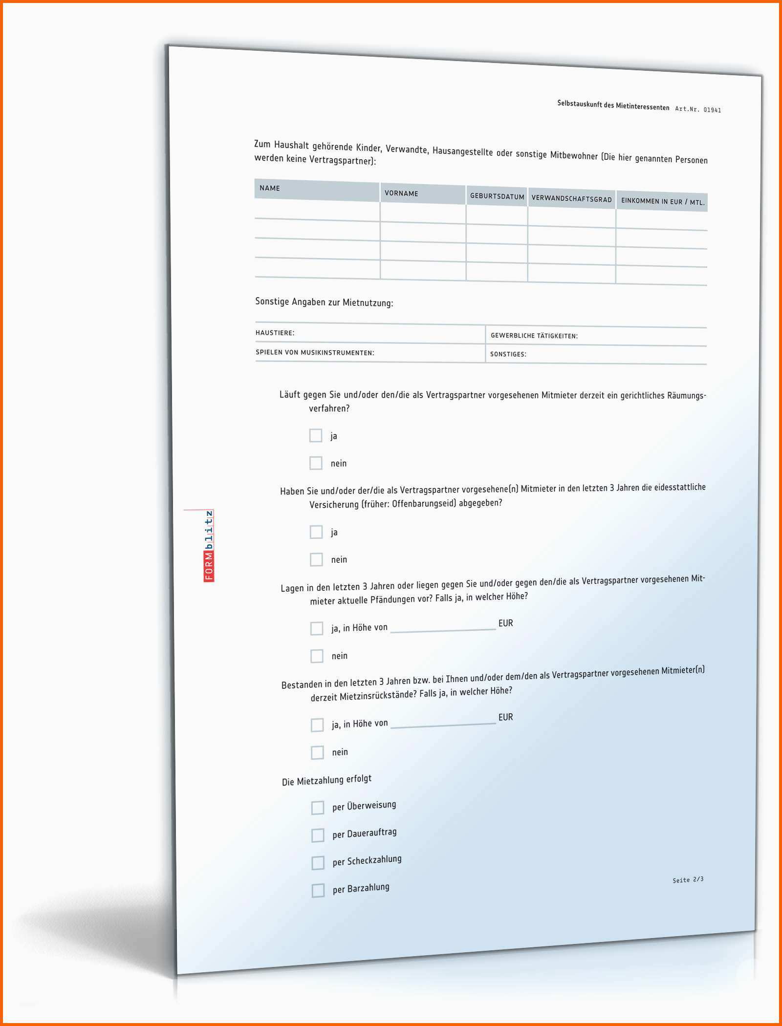 Sensationell Selbstauskunft Mieter Anwaltsgeprüftes Muster Zum Download