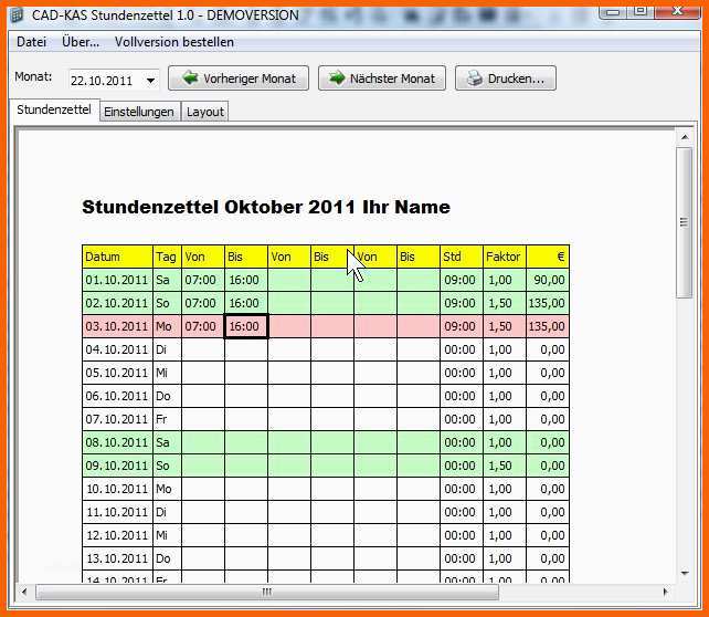 Sensationell Stundenzettel Download