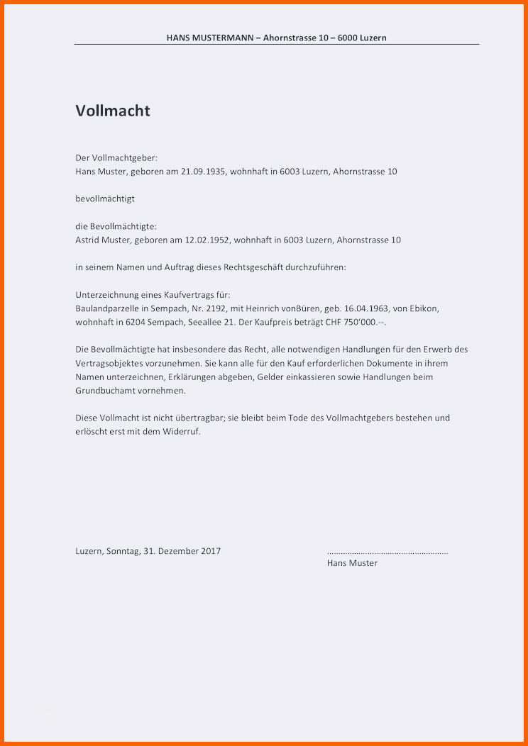 Sensationell Vollmacht Schreiben Vorlage
