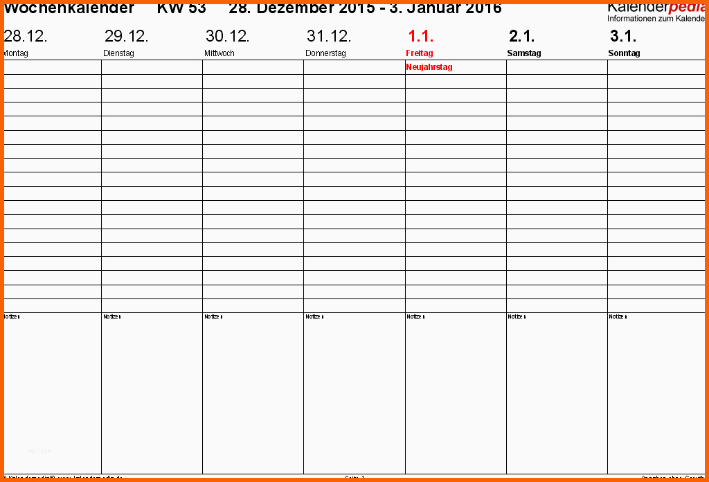 Sensationell Wochenkalender 2016 Als Excel Vorlagen Zum Ausdrucken