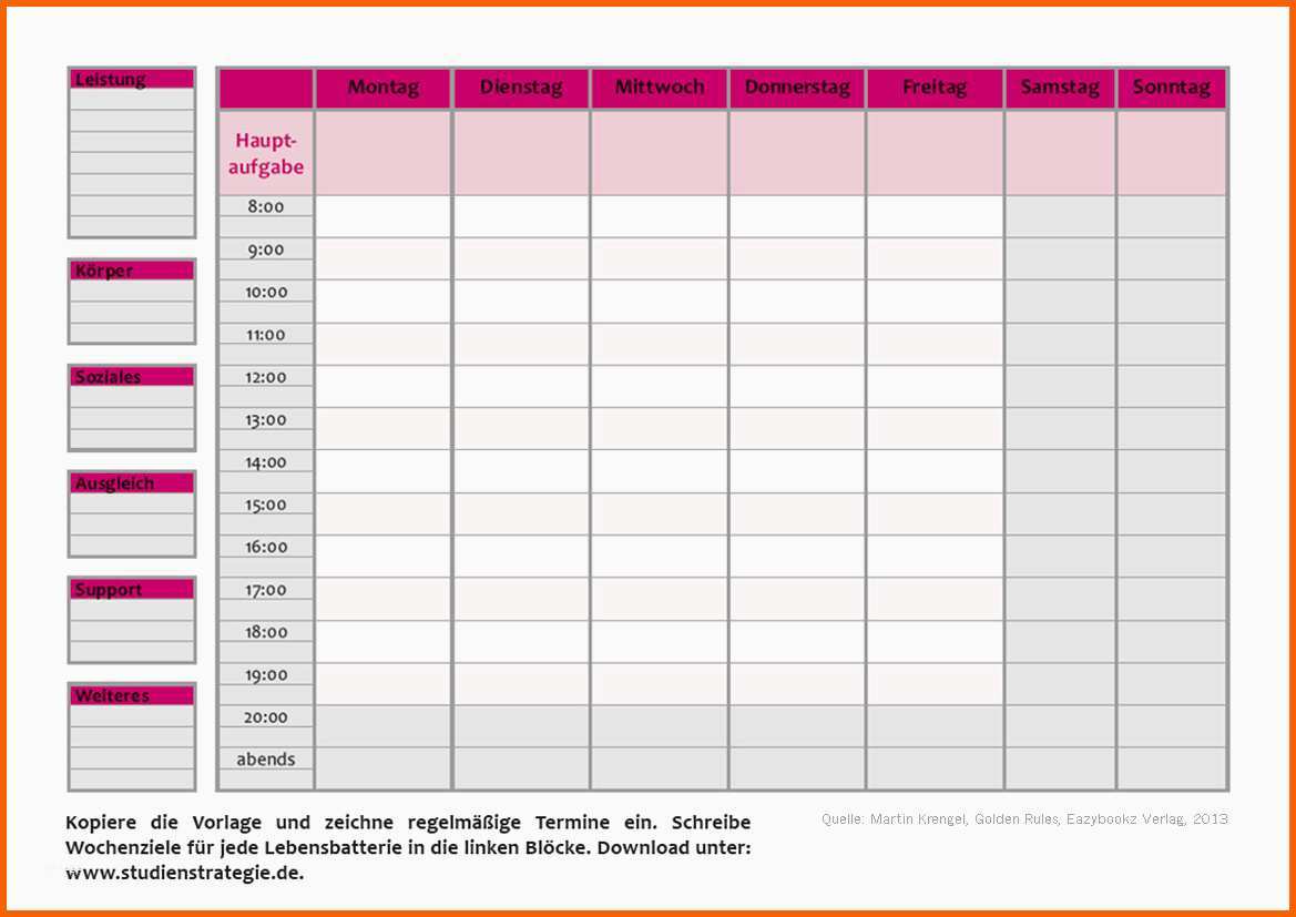 Sensationell Wochenplan Vorlage Aus Golden Rules