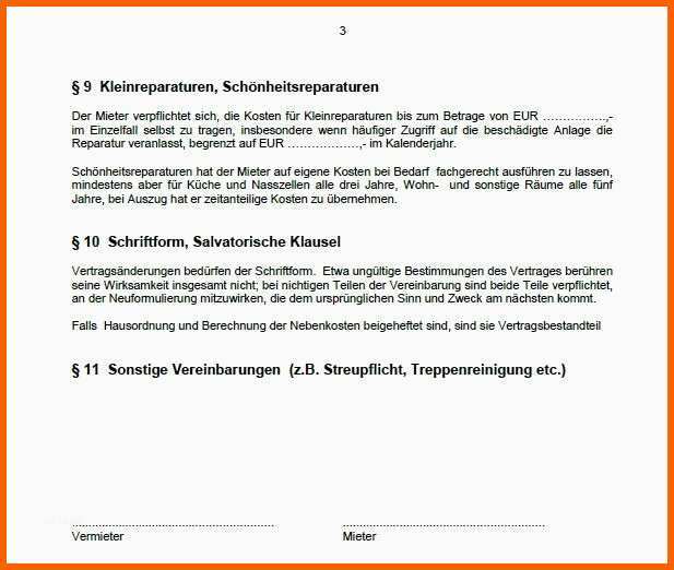 Sensationell Word Vorlage Mietvertrag Wohnung Download