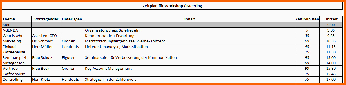 Sensationell Zeitplan Meeting Excel Vorlage