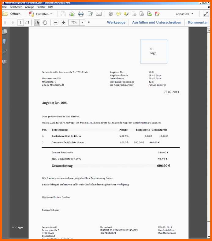 Spektakulär 14 Excel Vorlage Angebot Vorlagen123 Vorlagen123