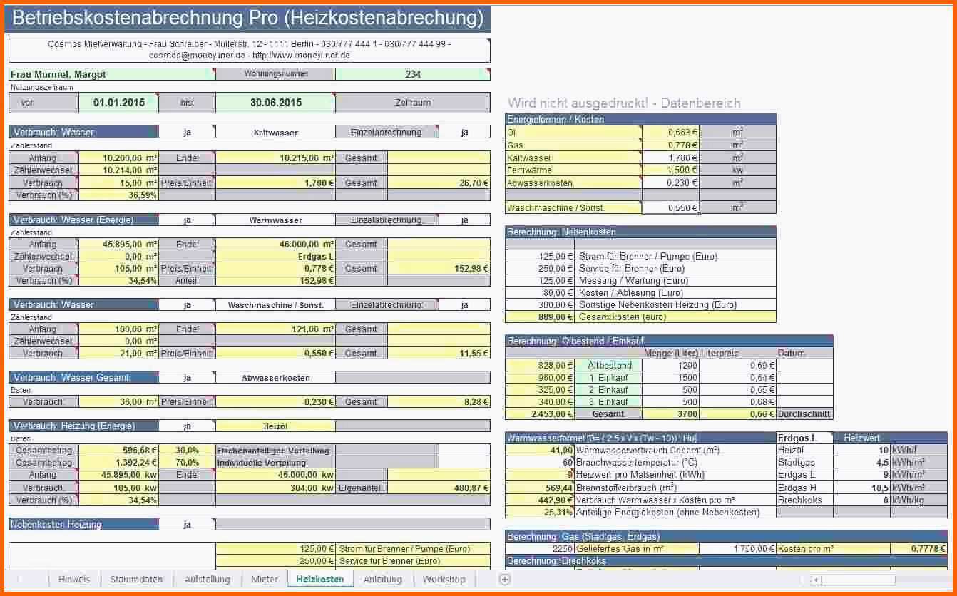 Spektakulär 16 Nebenkostenabrechnung Muster Excel Kostenlos