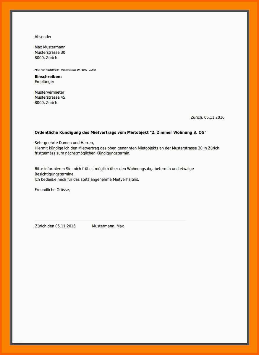 Spektakulär 20 Mietkündigung Vorlage