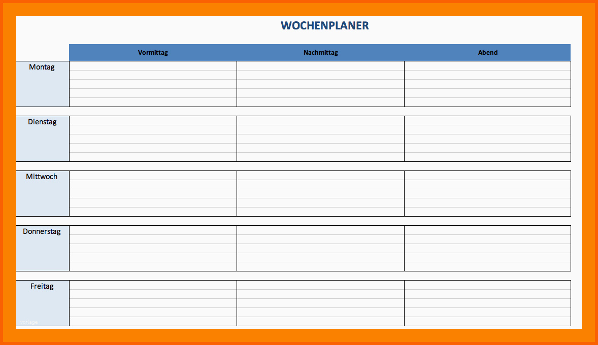Spektakulär 7 Wochenplan Excel Vorlage
