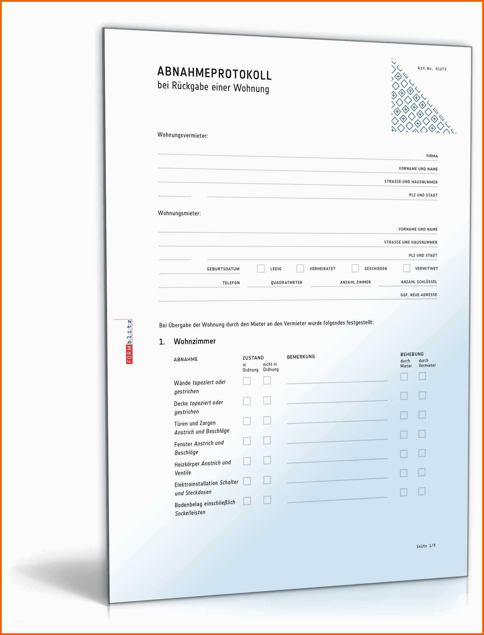 Spektakulär Abnahmeprotokoll Wohnung Bei Auszug Muster Zum Download