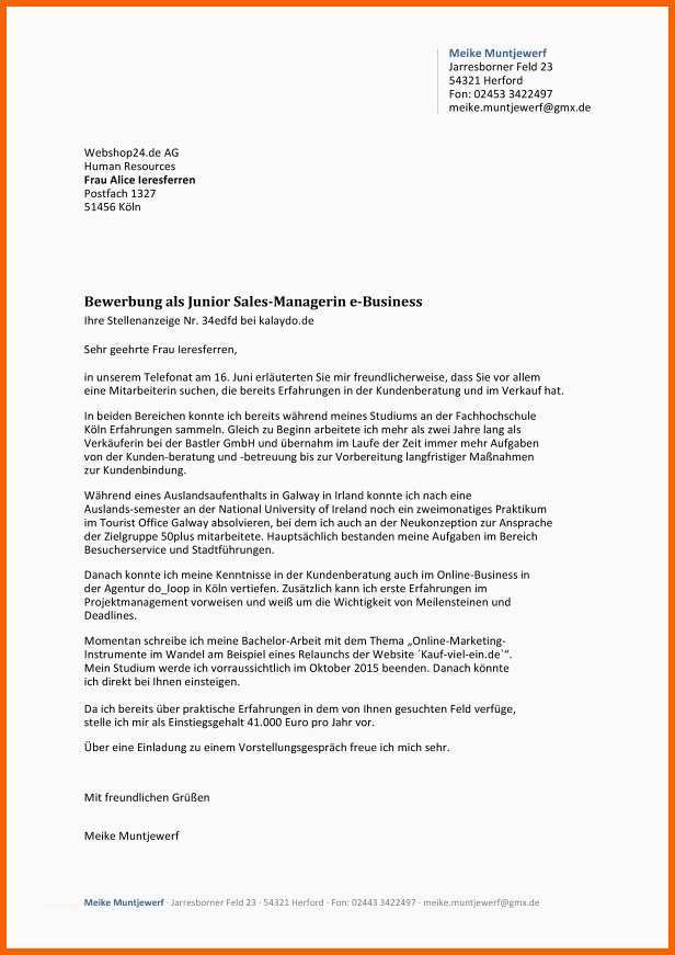 Spektakulär Anschreiben Muster Als Vorlage