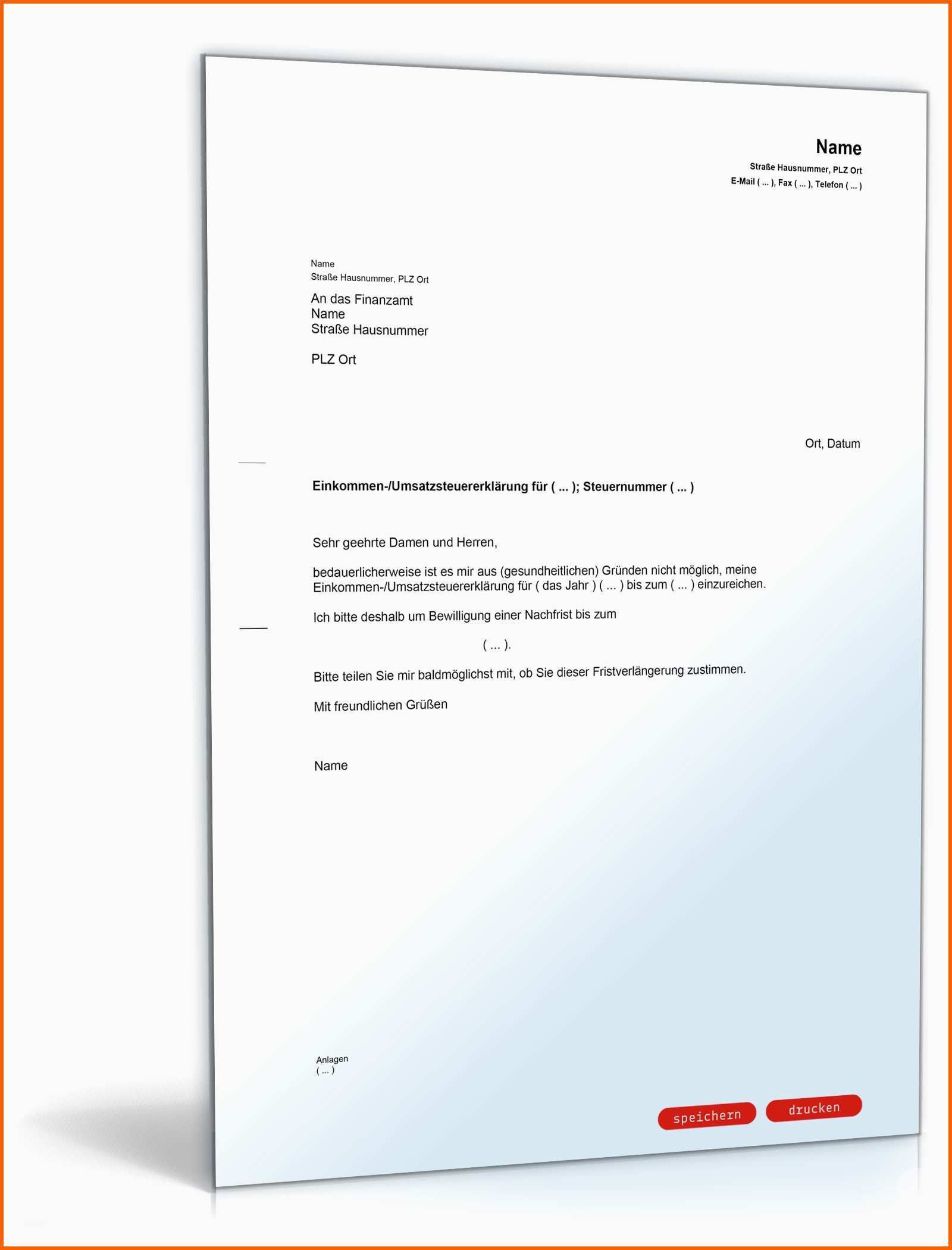 Spektakulär Antrag Nachfrist Für Steuererklärung Muster Vorlage