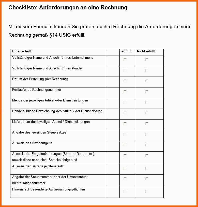 Spektakulär Checkliste Rechnungen Excel Vorlagen Shop